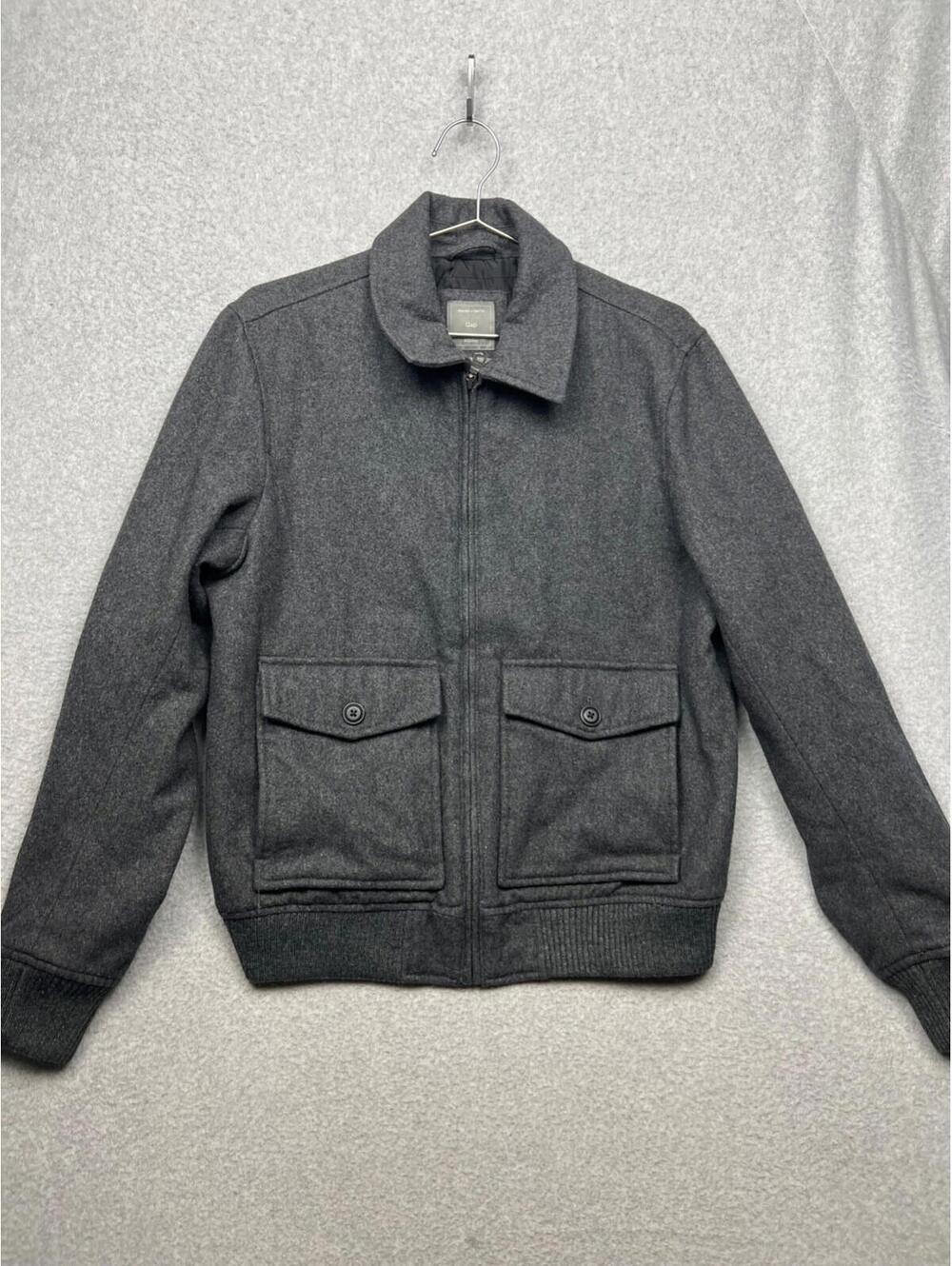 Gap Bomber Wool Jacket Mens M Classic Modern MCM Simple Gray Winter